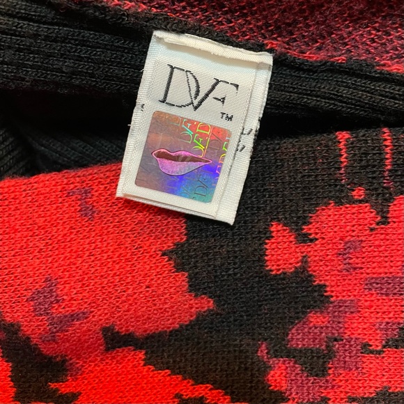 DVF Ibiza Cardigan Sweater Floral Wool Diane von Furstenberg Red Black Large EUC - Picture 7 of 7